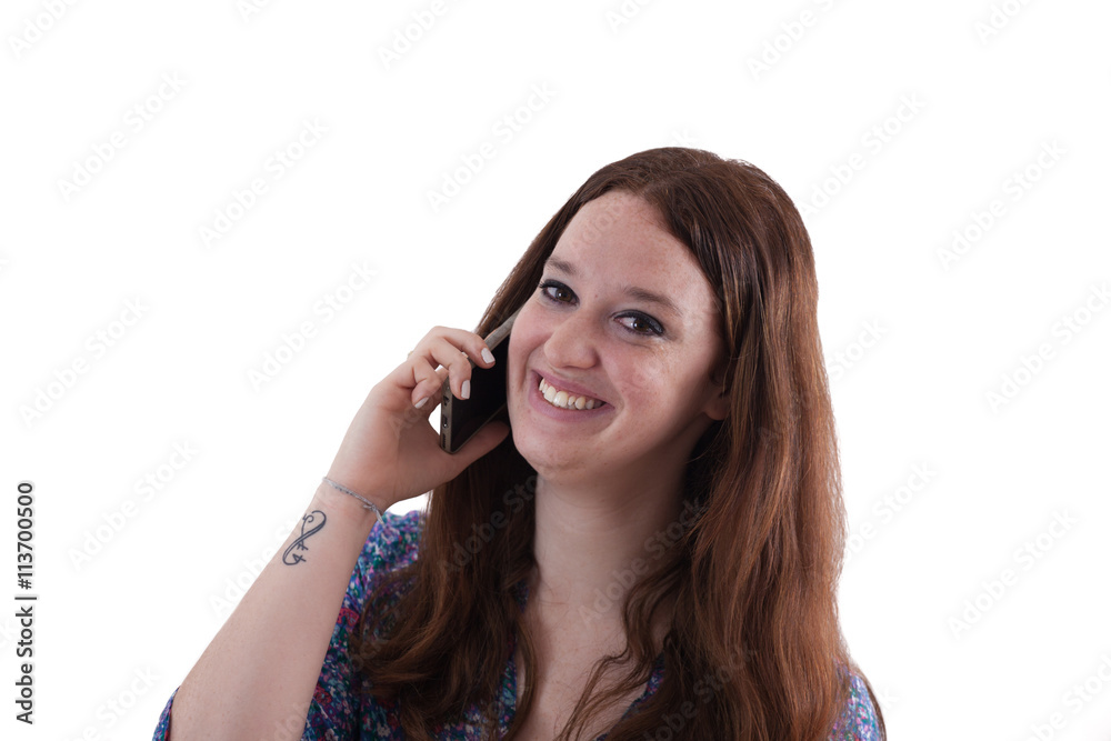 view a young ginger woman at the telephone view a young ginger woman at the telephone