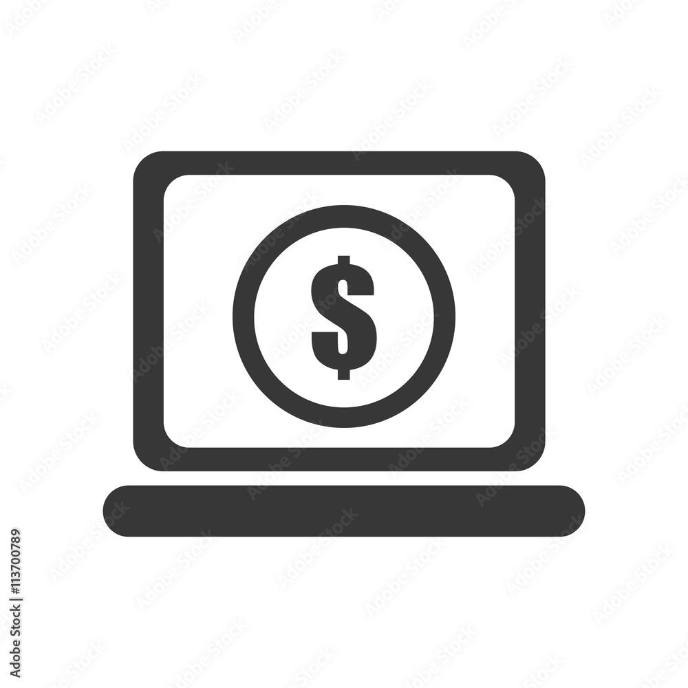 black laptop with a black circle and money icon on the screen over isolated background, commerce concepto, vector illustration black laptop with a black circle and money icon on the screen over isolated background, commerce concepto, vector illustration