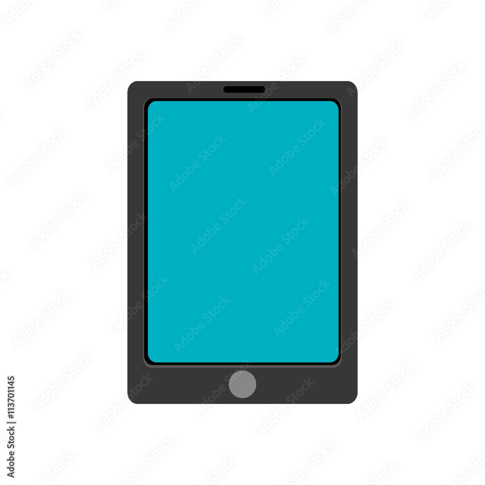 black electronic device with blue screen over isolated background, vector illustration 