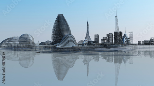 3D illustration. The city of the future