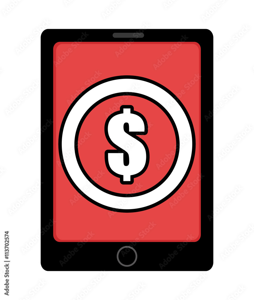 black electronic device with red screen and white coin money icon over isolated background,vector illustration black electronic device with red screen and white coin money icon over isolated background,vector illustration