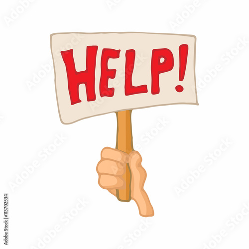 Sign with the word help in a hand icon