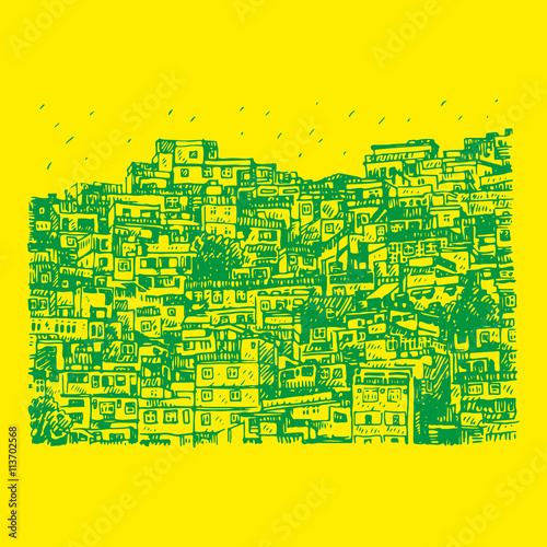 Favela, Brazilian slum in Rio de Janeiro, Brazil. Vector freehand pencil sketch.