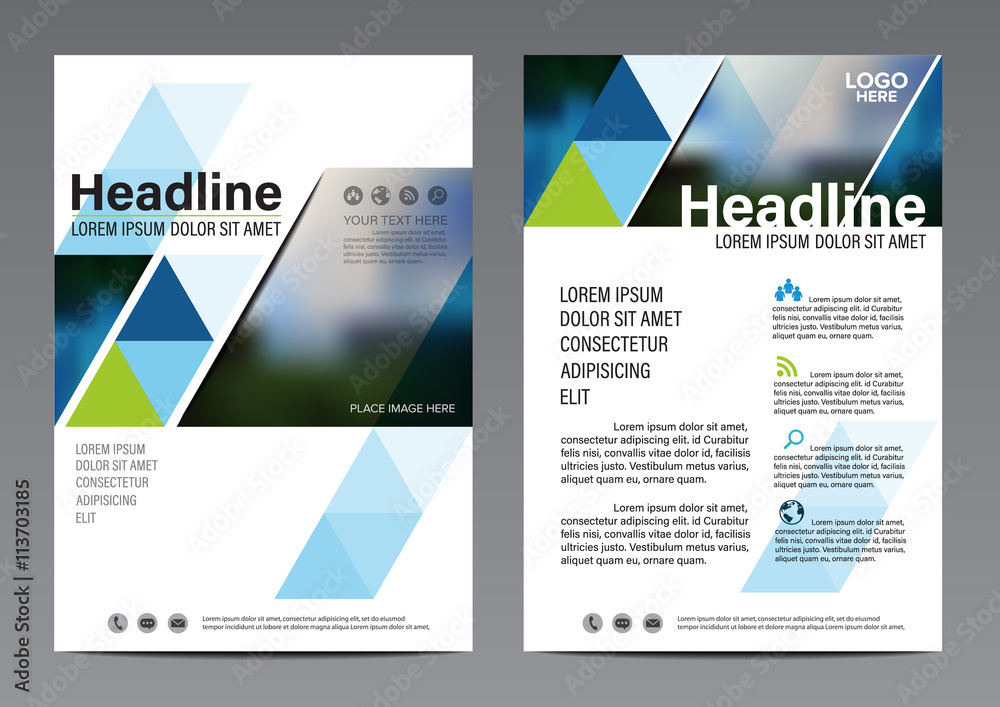 Blue Triangle pattern background. Brochure Annual Report Flyer design template. Leaflet cover Presentation. illustration vector in A4 size