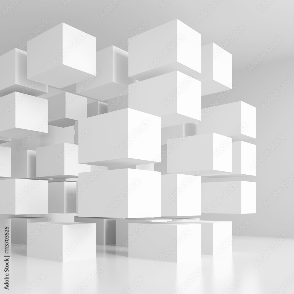 3d White Cubes Background. Futuristic Architecture Design 3d White Cubes Background. Futuristic Architecture Design