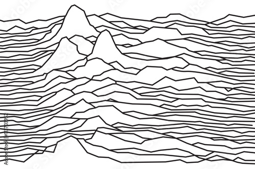 The rhythm of the waves, the pulsar, vector lines design, broken lines, mountains