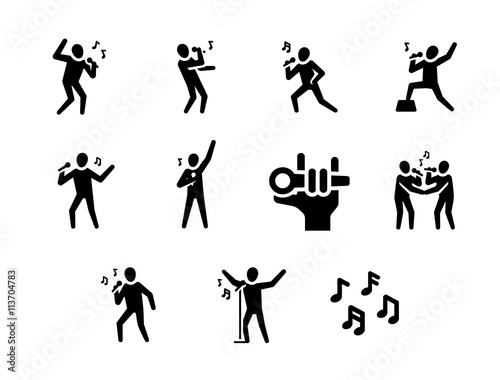 Let's Sing a Karaoke Rock Song Vector Icon Set 