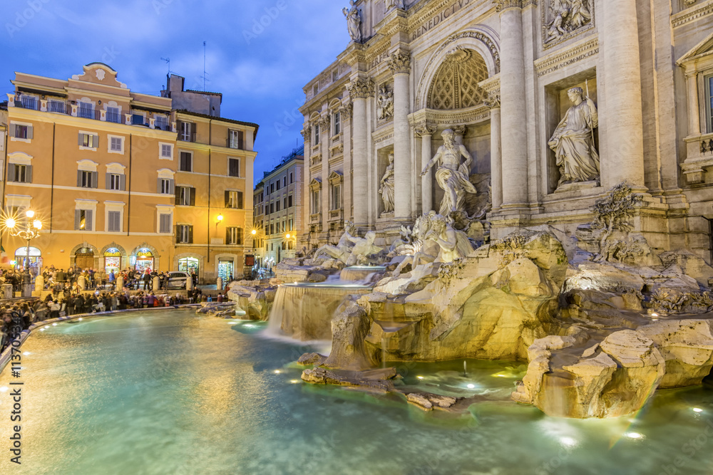 Beautiful Trevi fountain at evening, Rome, Italy