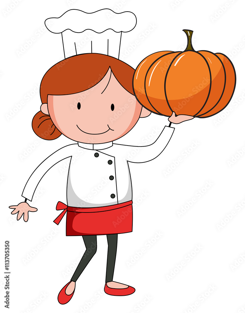 Chef holding fresh pumpkin on one hand Chef holding fresh pumpkin on one hand