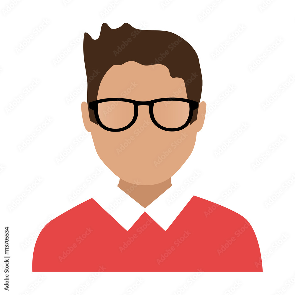 avatar man wearing red sweater and black eyeglass over isolated background,vector illustration