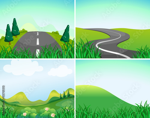 Nature scenes with road and hills