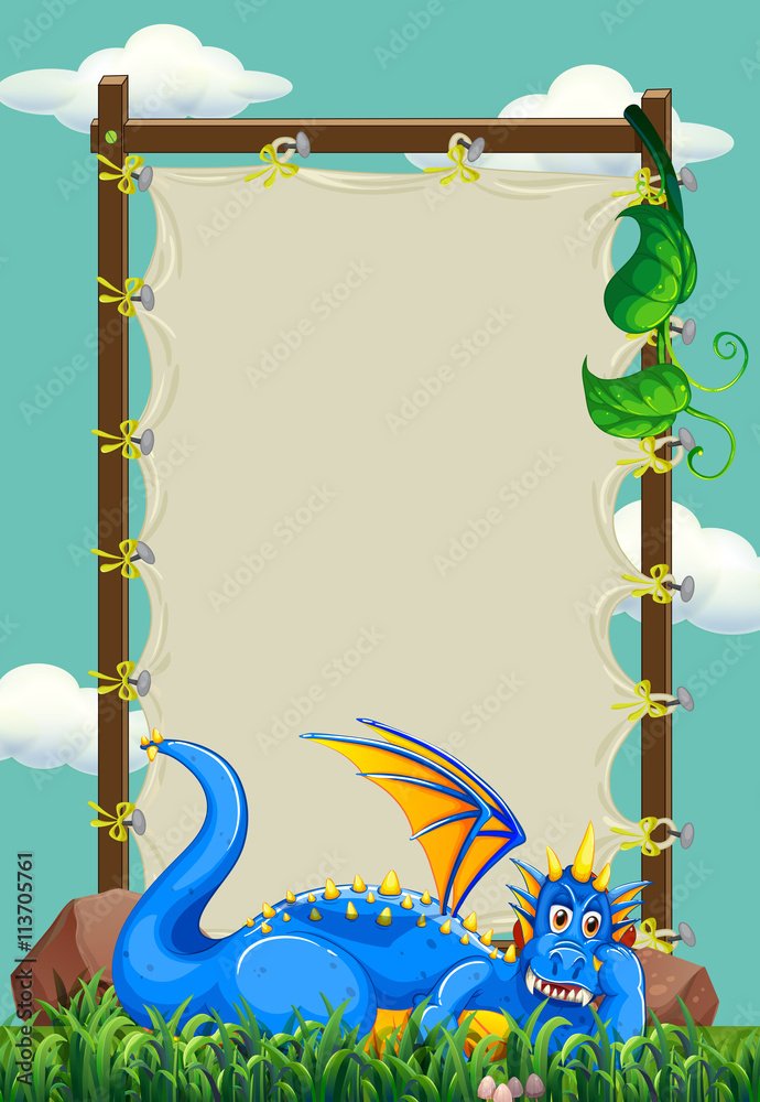 Frame designs with dragon in the field - obrazy, fototapety, plakaty 