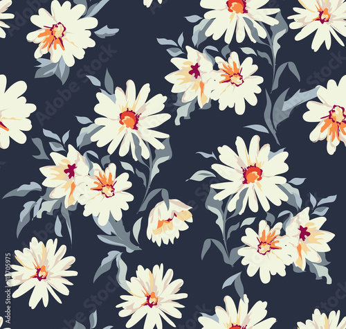 Carta da parati stile francese - Carta da parati pretty daisy floral print ~ seamless background