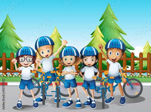 Kids with their bike on the road