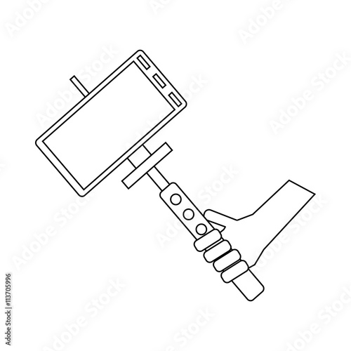 Selfie stick and phone icon, outline style