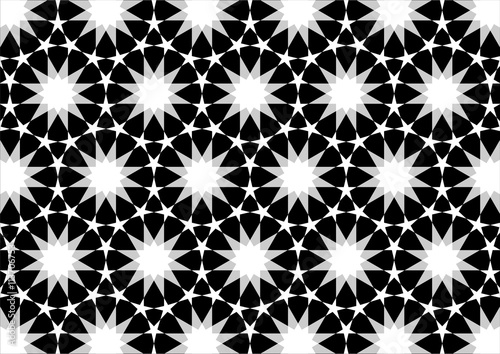 Imitation of Arab tiles with geometric shapes of different colors black gray and white 1