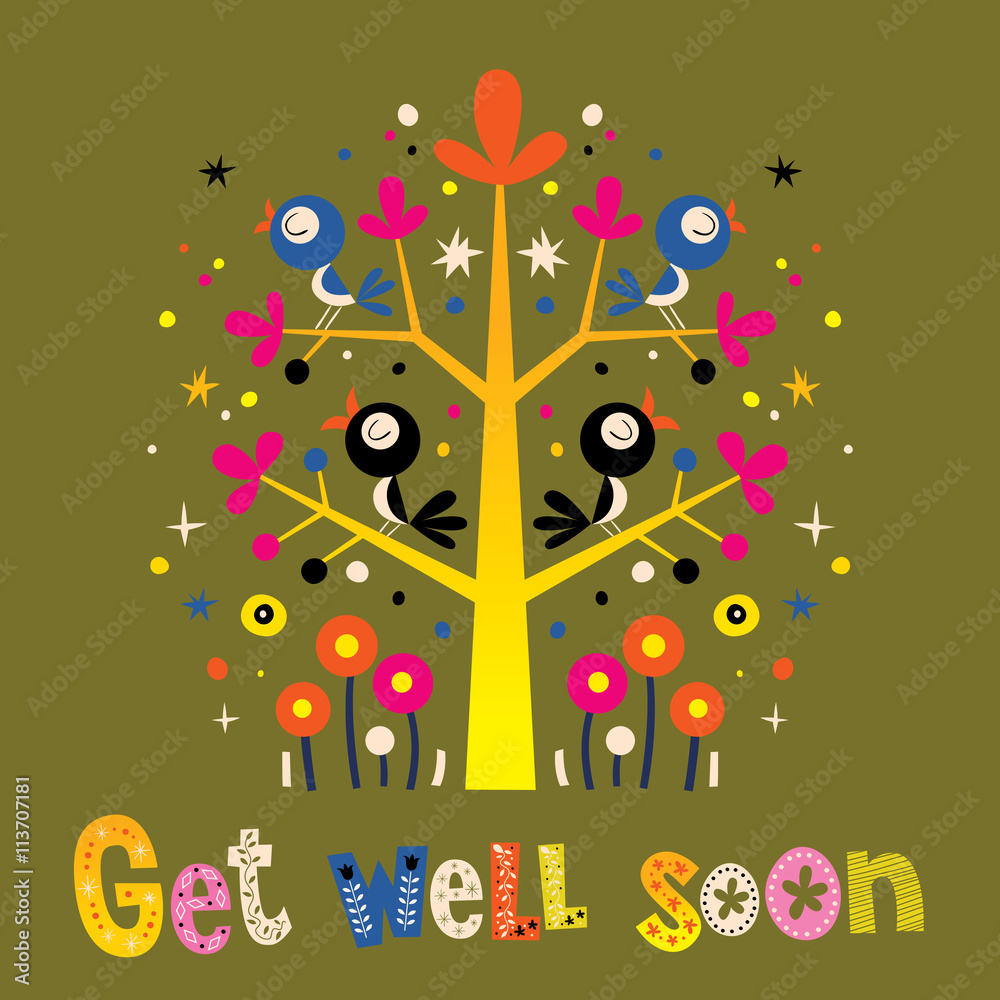 Get well soon card with cute birds