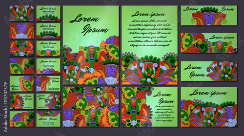 colorful greeting invitation card illustration set. Flower design concept collection