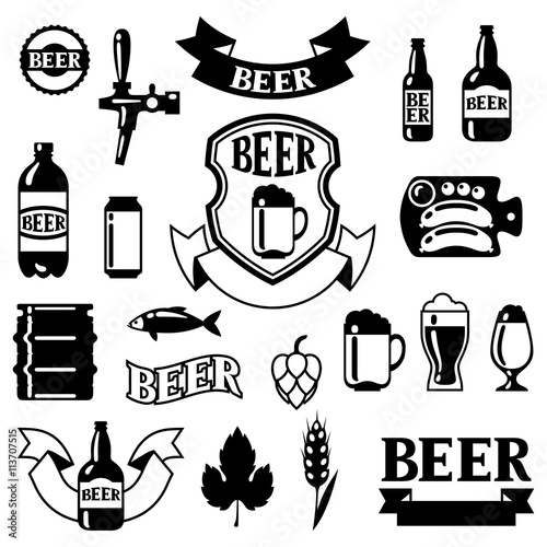 Set of badges and labels with beer objects for design