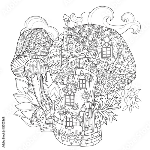 Hand drawn doodle outline magic mushrooms
