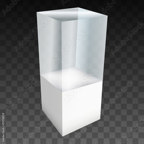Empty glass showcase for exhibit. 3d vector.