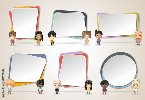 Vector banners / backgrounds with cartoon children. Design text box frames.