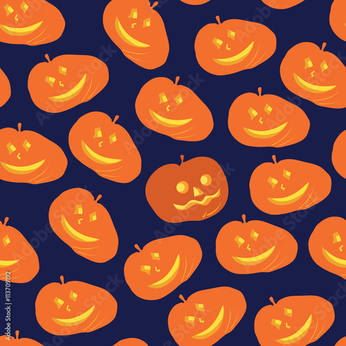 coven night Halloween pumpkin/ vector illustration seamless pattern with funny pumpkins and one different from the other, on a dark background 