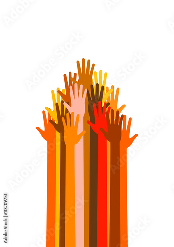 Many different races hands in the arrow form