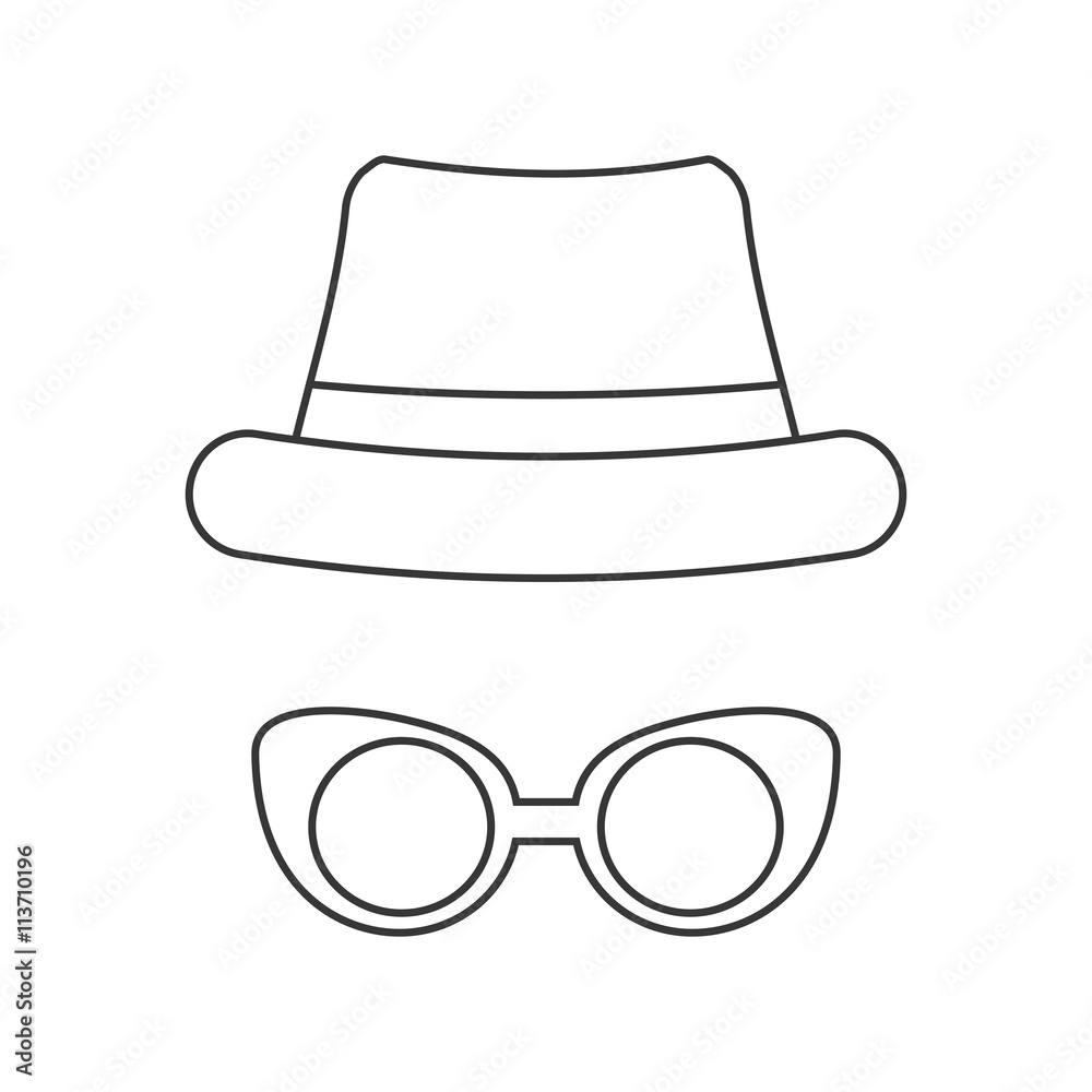 Hat and glasses icon. Hipster style concept, vector graphic Hat and glasses icon. Hipster style concept, vector graphic