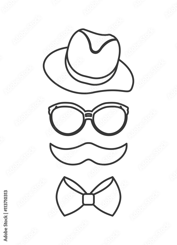 Hat, glasses and mustache icon. Hipster style concept, vector gr Hat, glasses and mustache icon. Hipster style concept, vector gr