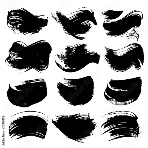 Set of abstract texture figured strokes thick black paint isolat