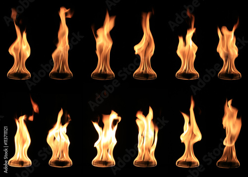 real fire ball collection isolated on black background