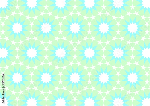 Imitation of Arab tiles with geometric shapes of different colors pale turquoise