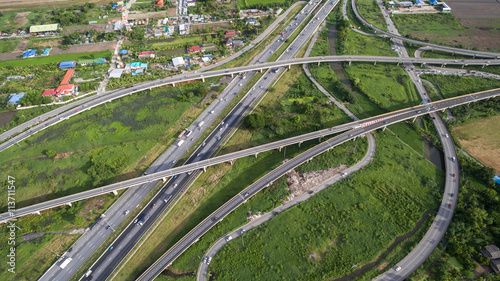 Aerial view of expressway in bangkok city thailand, expressway,