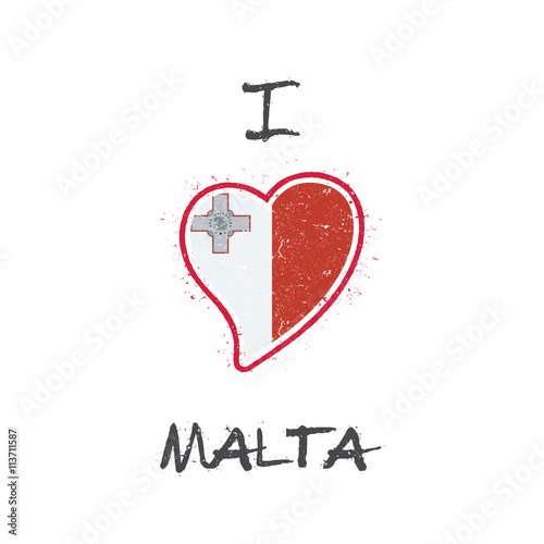 Maltese flag patriotic t-shirt design. Heart shaped national flag of Malta on white background. Vector illustration.