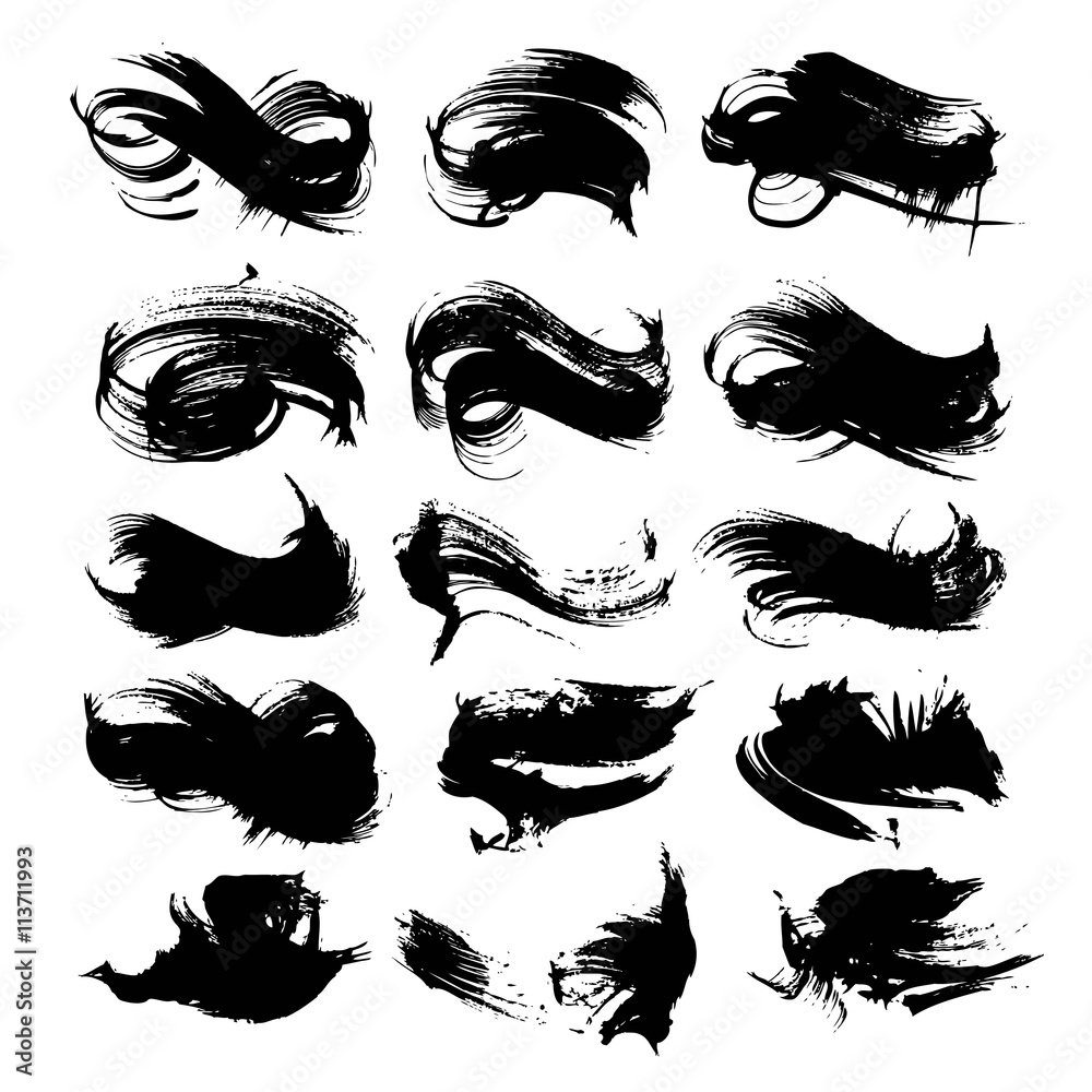 Abstract texture figured strokes thick black paint set isolated Abstract texture figured strokes thick black paint set isolated