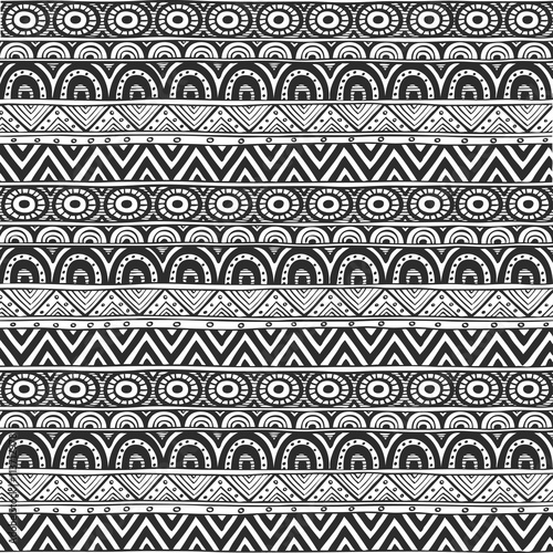Seamless ornament from geometric elements in ethnic zen style black and white