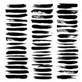 Big set texture strokes thick black gouache paint isolated on a