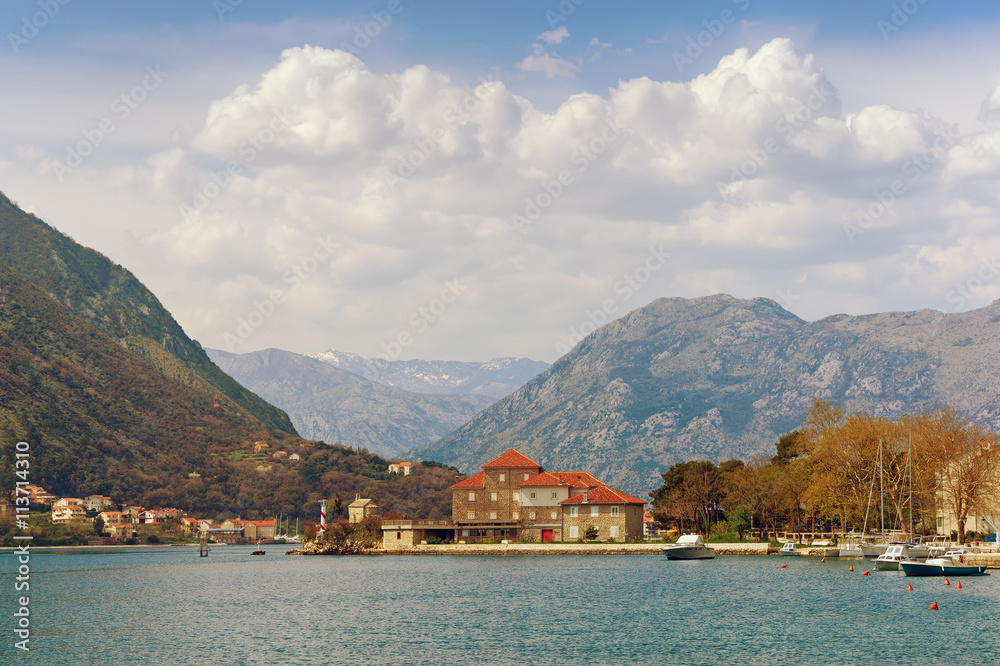 Montenegro. Kotor Bay (near Kotor city) with view of the Institute of Marine Biology. 