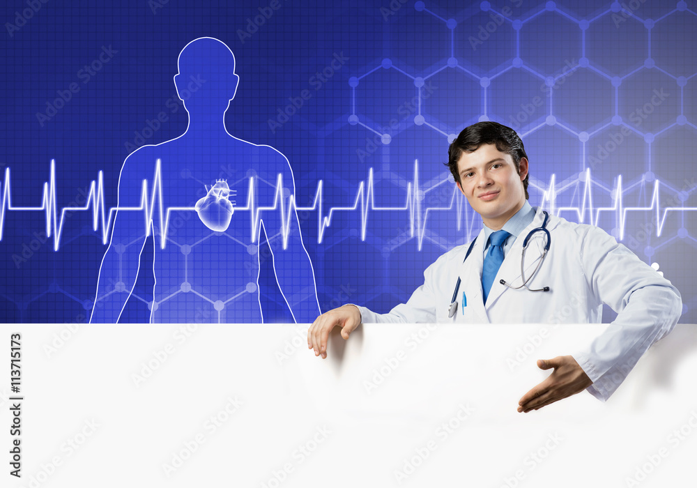 Doctor with banner Doctor with banner