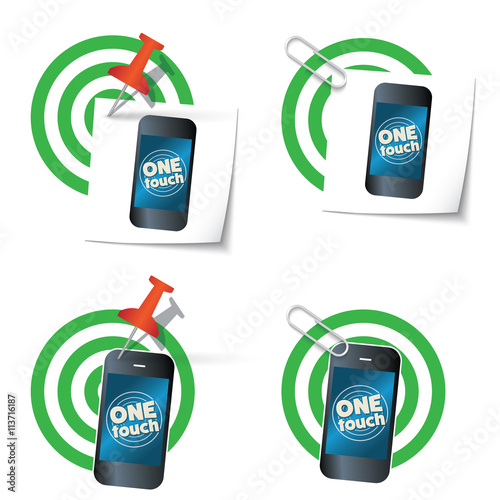 Four targets and smart phone with the words one touch