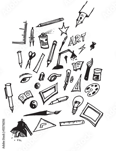 art tools doodles set vector EPS10