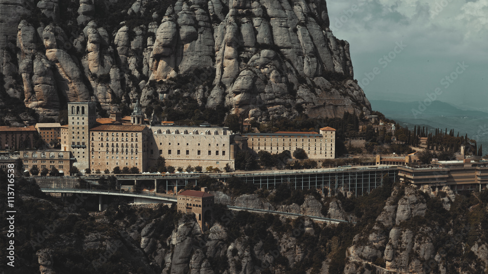 Montserrat Monastery is a spectacularly beautiful Benedictine Abbey high up in the mountains near Barcelona, Catalonia, Spain.