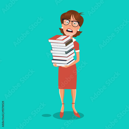 Stressed Business Woman with Documents in Office. Vector illustration