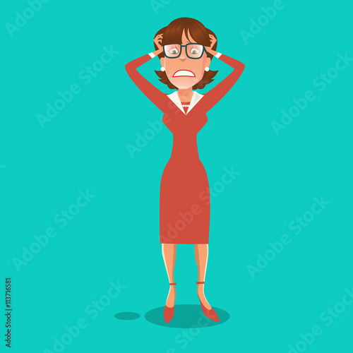 Stressed Business Woman Having a Headache. Vector illustration