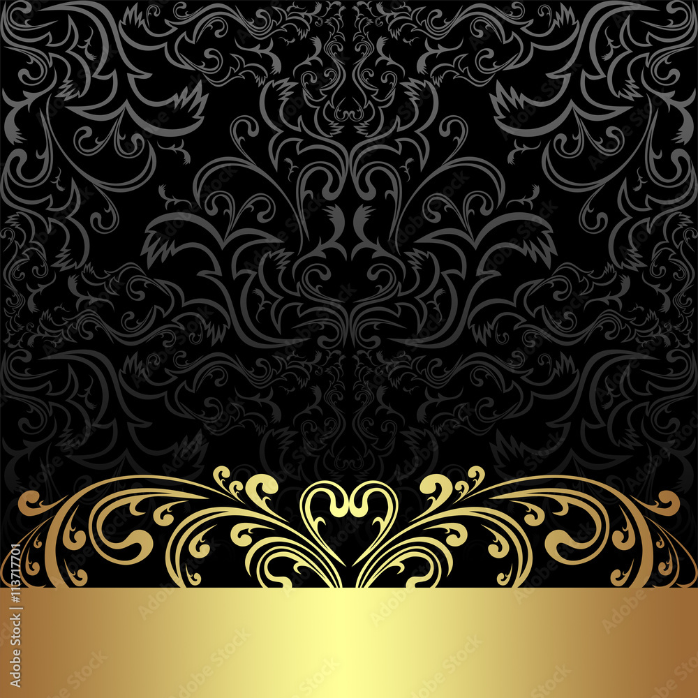 Luxury charcoal Background with golden floral Border.