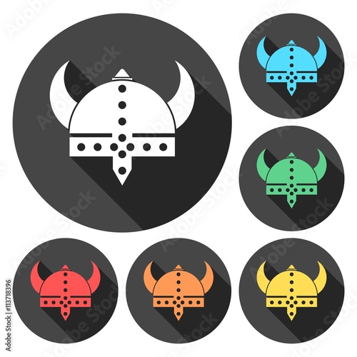 Viking helmet - vector icons set with long shadow photo