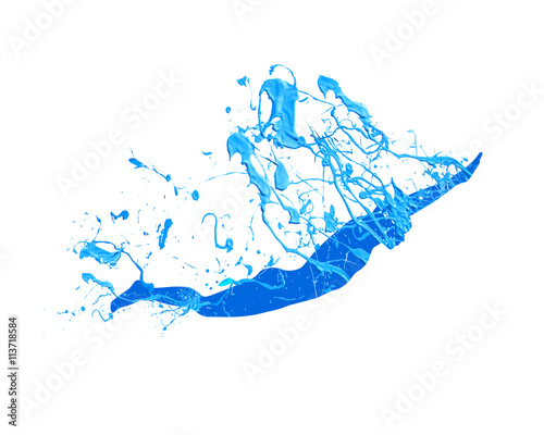 Swimming man. Blue splash paint