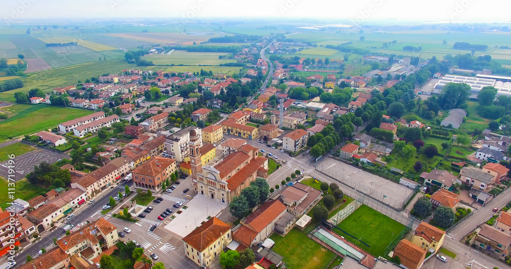 Aerial view of the center of Minerbe, little town in north Italy