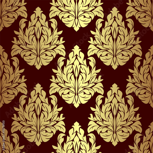 Luxury gold floral ornamental Pattern on red.
